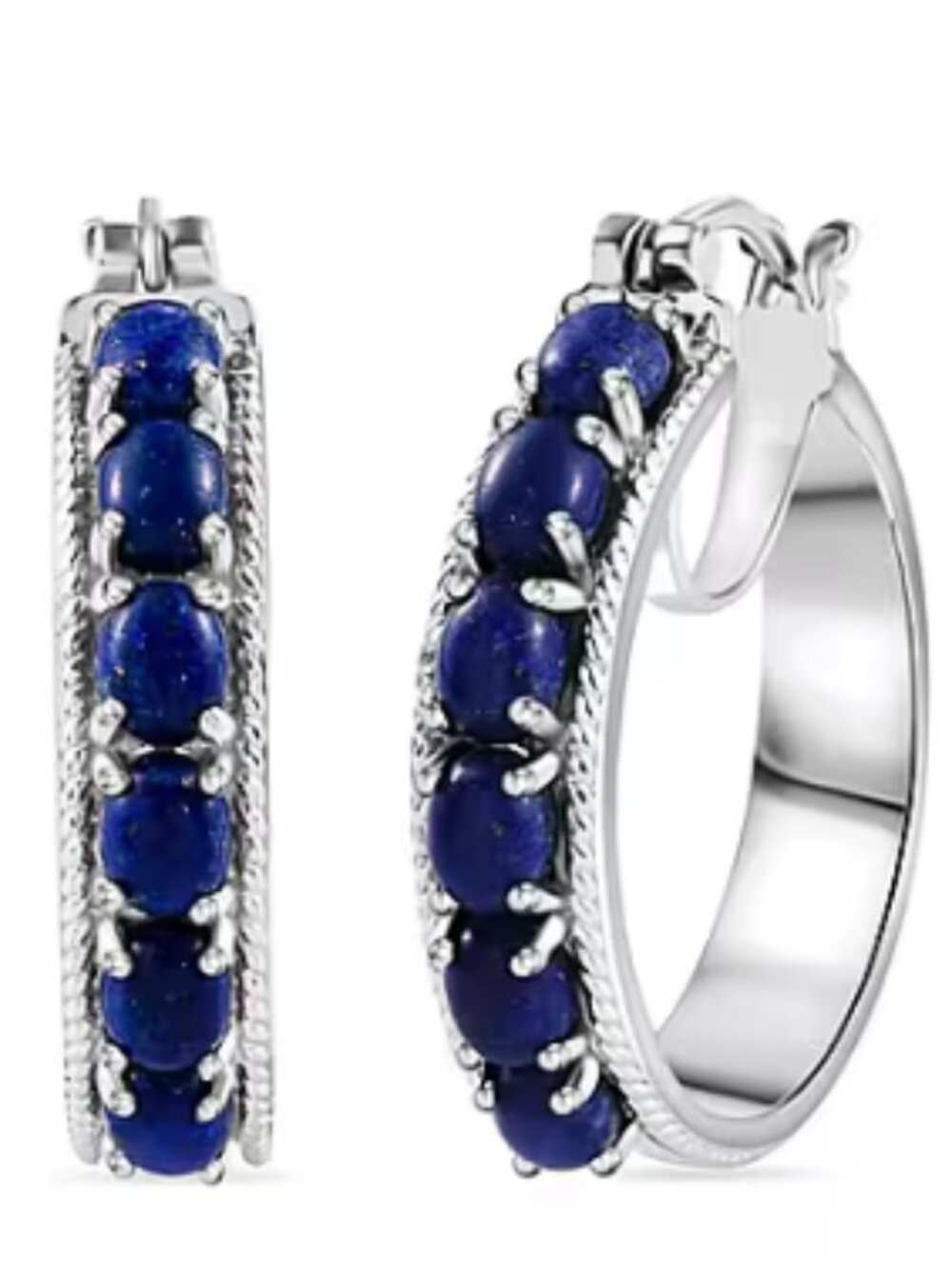 Lapis Lazuli 5.80 ctw Earrings in Platinum Bond - Picture 2 of 3